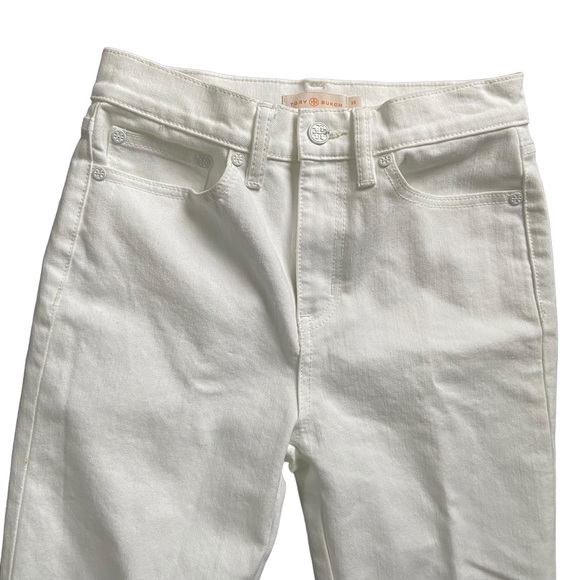 Tory Burch Keira White Eyelet Embroidered Cropped Jeans Size 25 - Picture 6 of 14